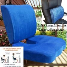 2 PC SET Memory Foam Back & Seat Cushion Pillow New Design Office Chairs Blue