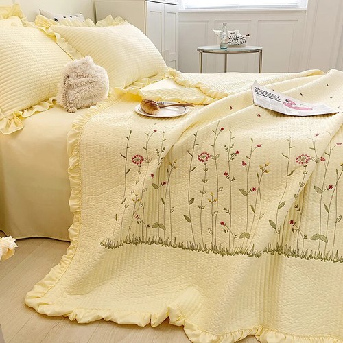 Set lenzuola copriletto estivo ricamo fiori increspature principessa 1/3 pezzi - Foto 20 di 28