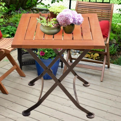 Extérieur Table Bistrot Acier Eucalyptus Balcon Jardin Meuble Pliable Métal Bois - Photo 1/4