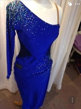 Blue One Sleeve Latin Rhythm Competition Dress Costume size US 8