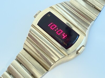 hamilton led month/day 10kt rgp stainless steel watch with box