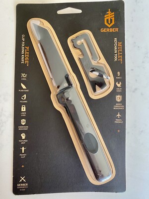 Gerber Pledge Folding Blade Knife And  Mullet Keychain Multi Tool - New Package