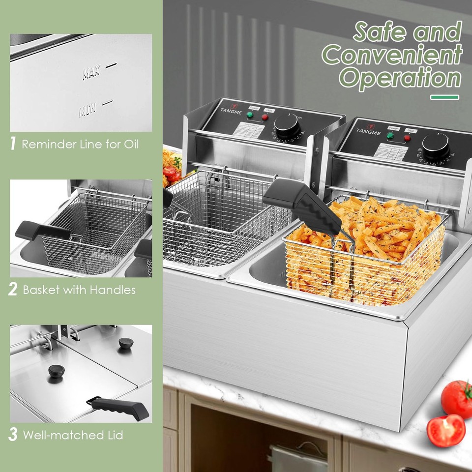 Commercial Deep Fryer 3400W Electric Deep Fryers with 2x6.35QT