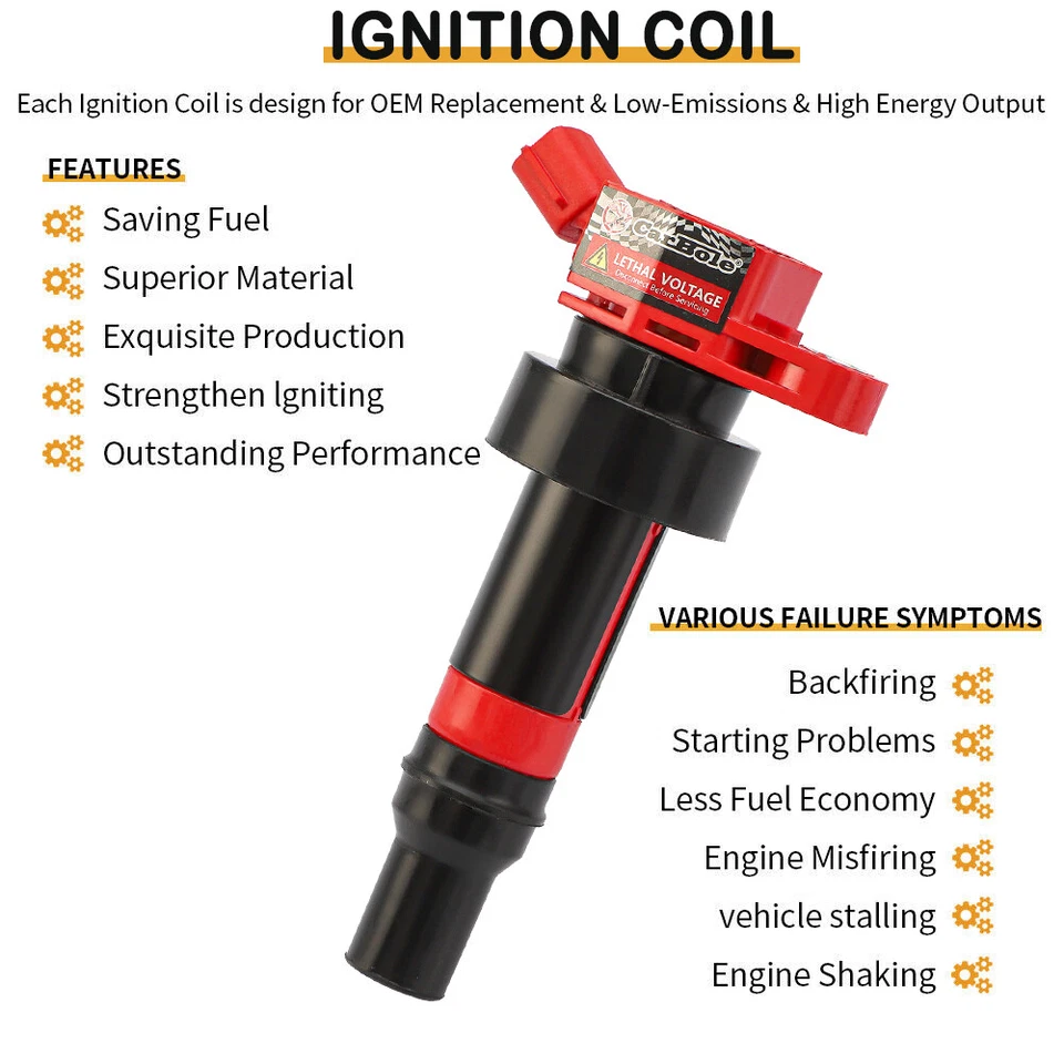 Juego de 4 bobinas de encendido de alto rendimiento para Hyundai Accent Veloster 1,6 L Kia Rio Foto 2 de 4