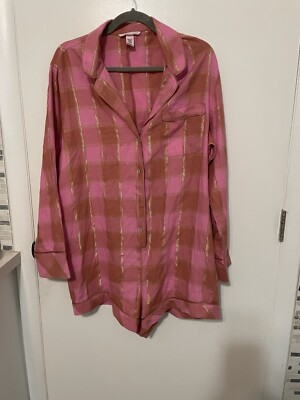 Victoria s secret Two Tone Pink Gold Metallic Button Up Sleep Romper Large