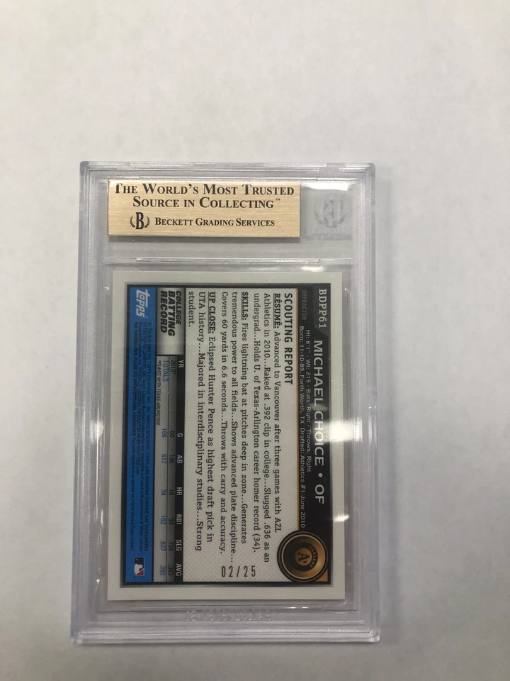 2010 Bowman Draft Chrome Picks Orange Refractor /25 Michael Choice #BDPP61 9.5 - Image 2 of 2