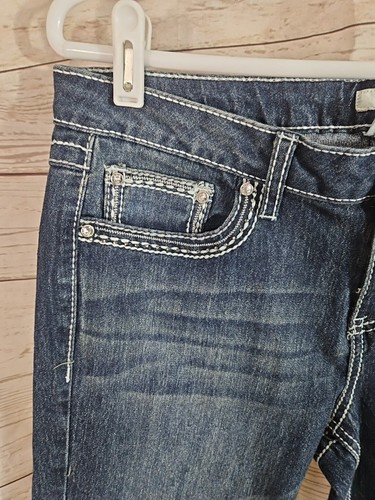 Jeans donna vintage Mudd taglia 13 Y2K impreziositi strass bootcut elasticizzato - Foto 9 di 16