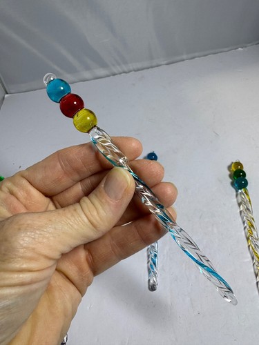 Juego de 10 adornos navideños soplados a mano multicolor remolino arte vidrio hielo - Imagen 6 de 9