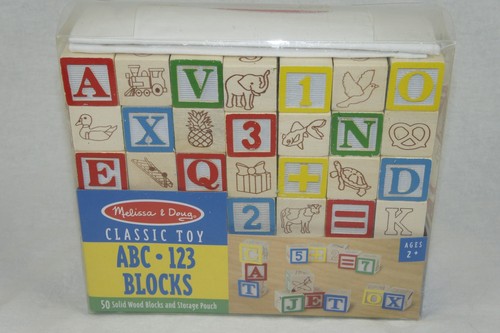 MELISSA & DOUG CLASSIC TOY ABC 123 BLOCKS 50 SOLID WOOD BLOCKS & STORAGE POUCH
