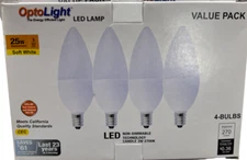 Opto LED Light 4 Bulbs B11 E12 Chandelier Candle Lamp 3W 2700K Life 25000 Hr
