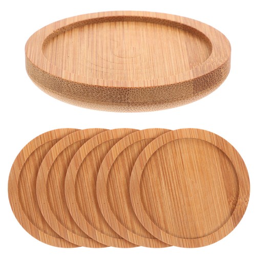 6 Pcs Drink Coasters Non-slip Round Bamboo Travel for Plates and Cups