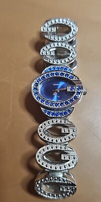Geneva Elite Mother of Pearl Dial Croc Embossed Blue Watch
