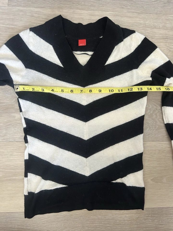 Vintage Esprit Black White Sweater Women Small V-Neck Long Sleeve Y2K Retro - Image 3 of 4