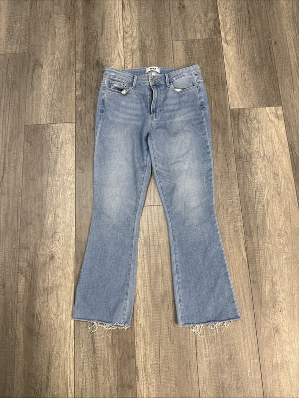 Paige Colette Crop Flare Denim Jeans Women’s 29x26 Light Wash Distressed Hem