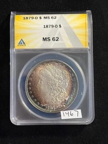 1879 O Morgan Silver Dollar $1 ANACS MS 62 AMAZING Dual Sided Rainbow Toned 1467