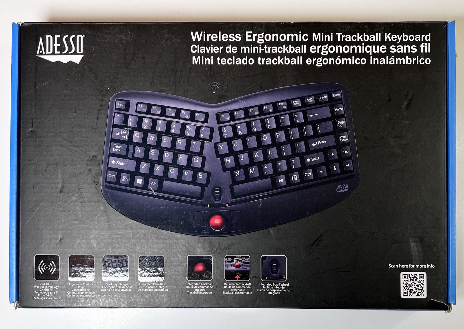 ADESSO WKB-3150UB Wireless Ergonomic Mini Trackball Keyboard