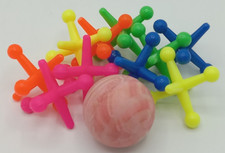 Large Neon Plastic Jacks and 1 " Rubber Bouncy Ball Classic Toy Game