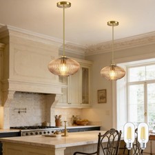 10" Mid Century Modern Pendant Light 2 Pack Amber Vintage Pendant Lights Kitchen