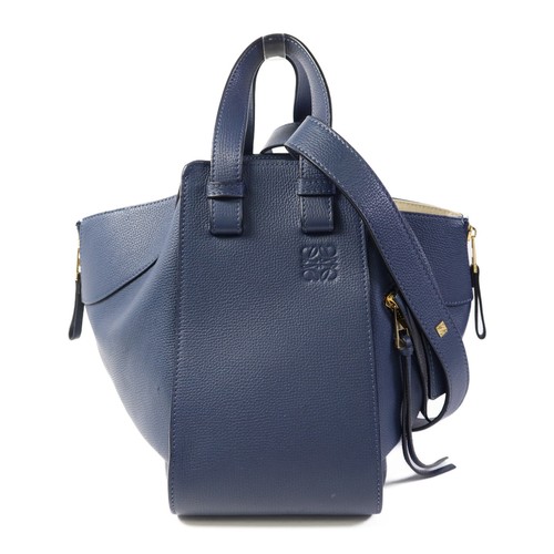 LOEWE GHW Compact Hammock 2way Shoulder Bag Calfskin Leather Navy