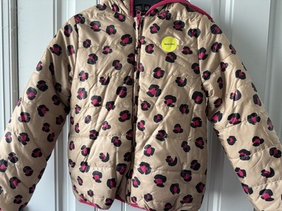 Epic Threads Girls Reversible Leopard Puffer Jacket Deep Black Sz L