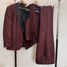 Burgundy Statement Three Piece Tuxedo Suit for Men Slim Fit Wedding Party