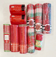 NWT LOT OF 9 RED GREEN WHITE  METALLIC Deco Mesh Ribbon Rolls