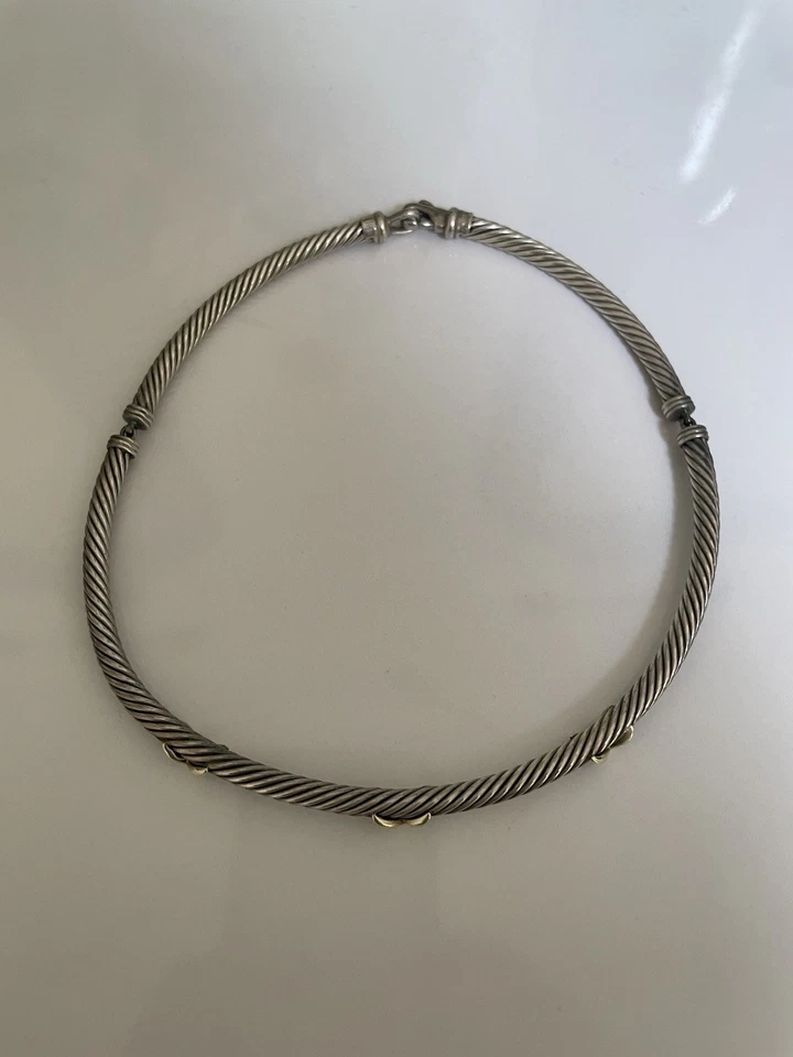 David Yurman Triple X~Station Classic Cable~Choker Necklace~925 &14K 585 Gold  - Image 2 of 4
