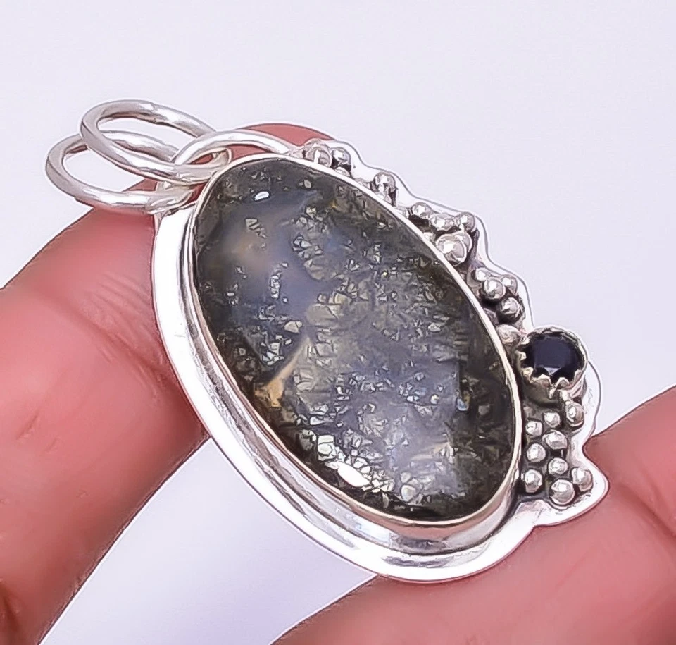 Marcasite - Callahan Mine & Black Onyx 925 Sterling Silver Pendant 1.56" P_22_7 - Image 4 of 4