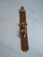 ANTIQUE VICTORIAN WATCH FOB SMALL MESH CHAIN W/ AMETHYST COLOR STONE