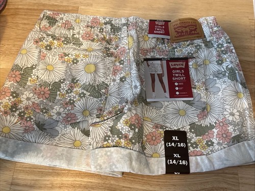 LEVI’S Girl’s Size 14/16 Flower Print Stretch Denim Elastic Waist Shorts NWT!