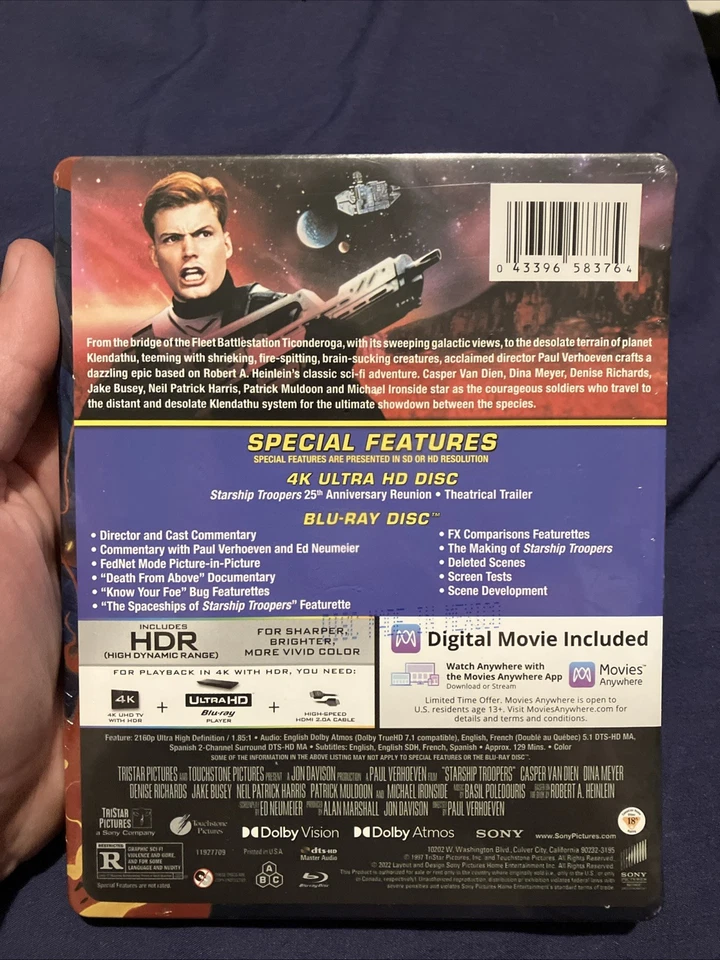 *DENT* 4K Blu-Ray Steelbook Starship Troopers UHD & Blu ray 25th Anniversary NEW - image 3 of 4