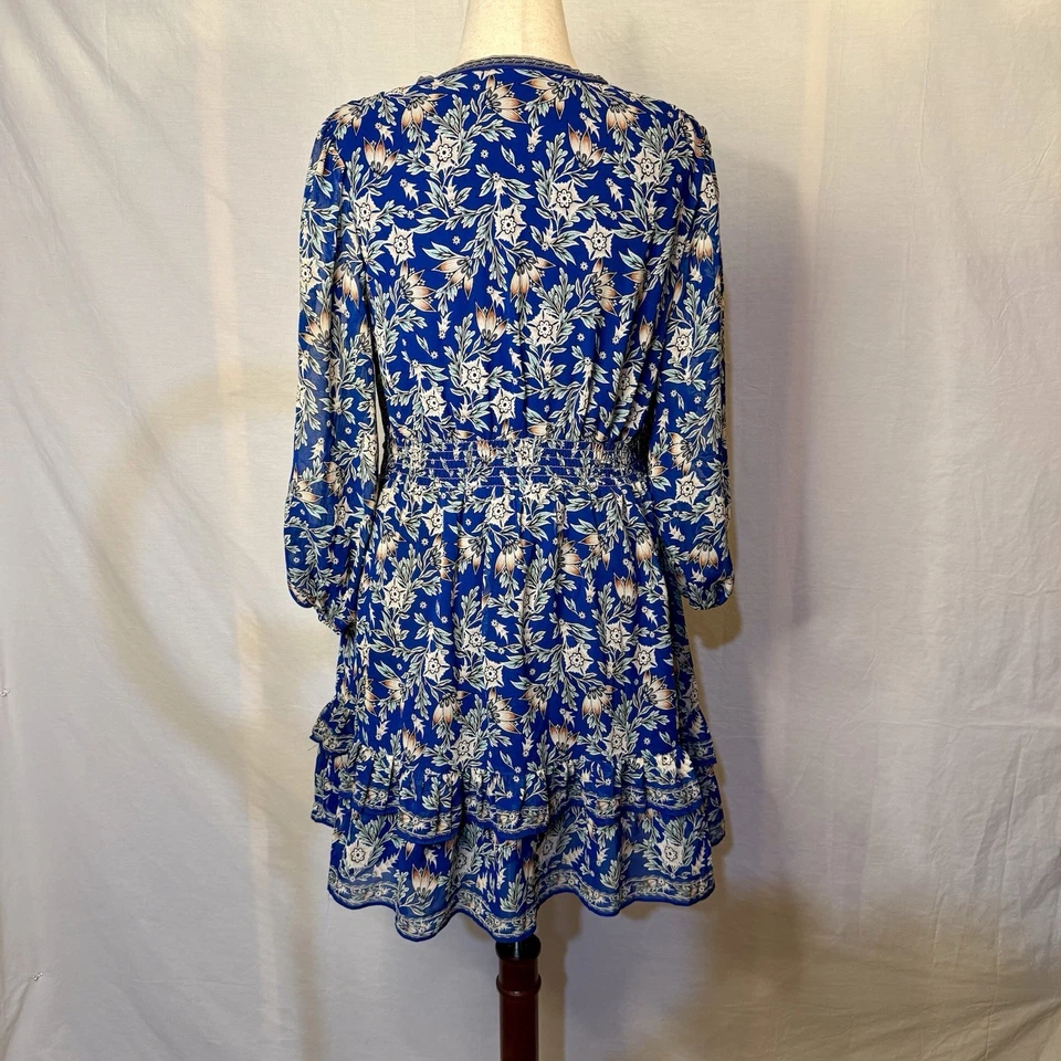 Max Studio платье женщин большой синий цветочный V шеи длинным рукавом ярусный богемное шик - Изображение 2 из 4