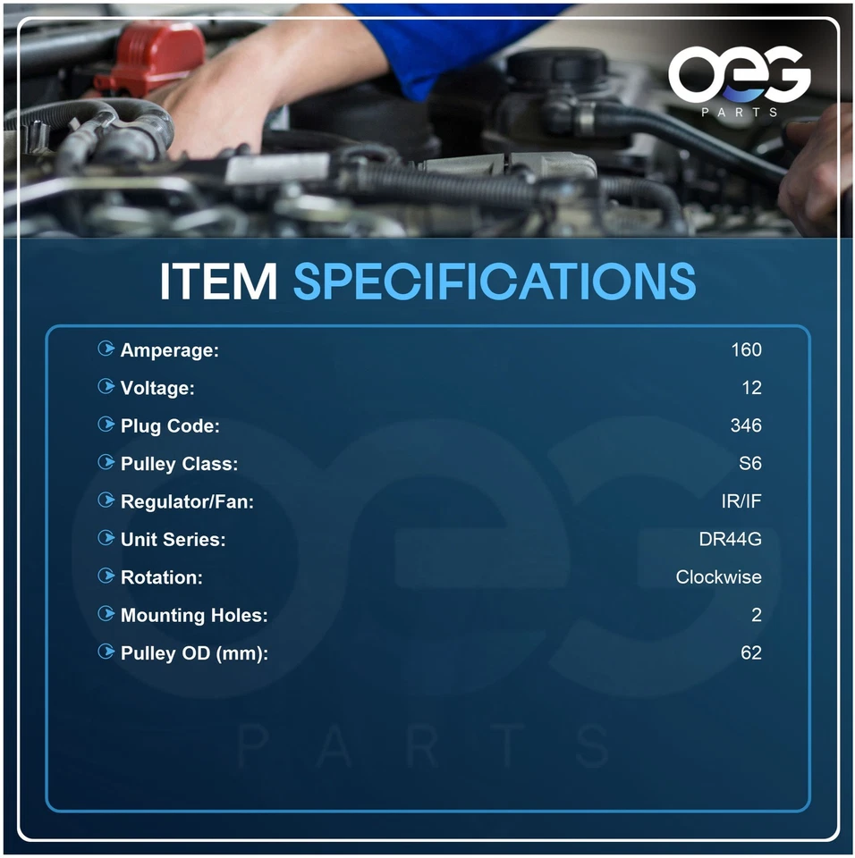 全新 160AMP 12V 交流发电机 适合凯迪拉克凯雷德 ESV EXT 6.2L 2007-2010 15857608 — 第 3/4 张图片