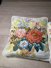 Square Multicolor Floral Needlepoint Decorative Pillows Set of 2, Piped Edges