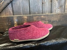 Glerups Shoe Cranberry Wool Slipper With Leather Bottom - EU Size 36