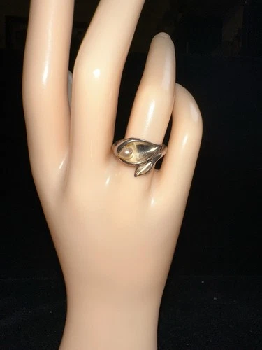 Vintage Calla Lilly 925 Sterling Silver Ring With A Pearl In Lilly Size 6