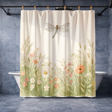 Elegant Dragonfly and Botanical Floral Shower Curtain 72x72 Polyester
