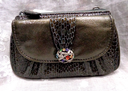 BRIGHTON Pewter Grateful Heart Pouch Crossbody Mini Purse E9488P ~ NOS