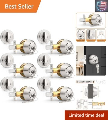 6 Pack Brushed Nickel Single Cylinder Deadbolts, Keyed Alike Combo Handlesets...