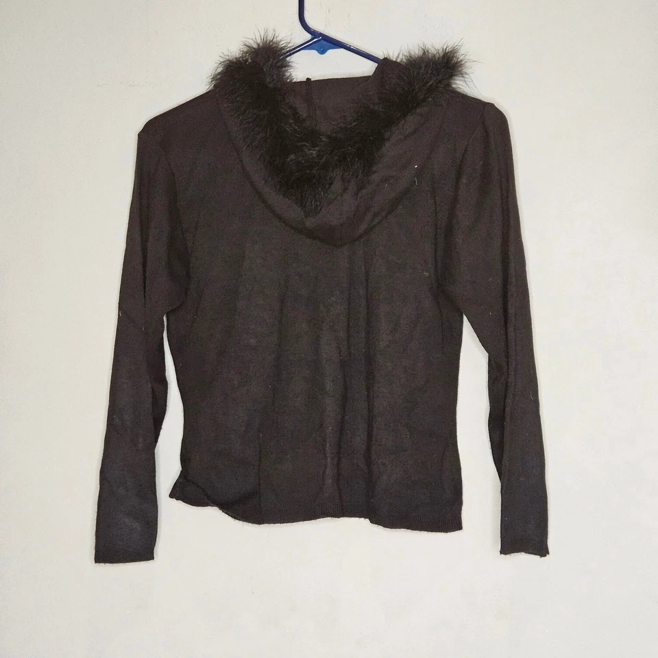 Y2K Hip Heart 黑色人造毛皮小号装饰拉链连帽衫毛衣垃圾哥特朋克 — 第 2/4 张图片