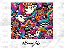 Halloween Tumbler Wrap 20oz Skinny, Sublimation Roll, Ghosts and Floral, Colorfu