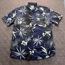 Quicksilver Modern Fit Shirt Men L Gray Floral Button Up Pocket Short Sleeve