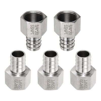 5pcs Stainless Steel Barbed Fitting 3/4'' to 3/4'' FNPT Female Adaptor Hose ID