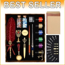 Complete Calligraphy Set - Quill Feather Pen, 17 Nibs, & Luxurious Wax Seal Kit