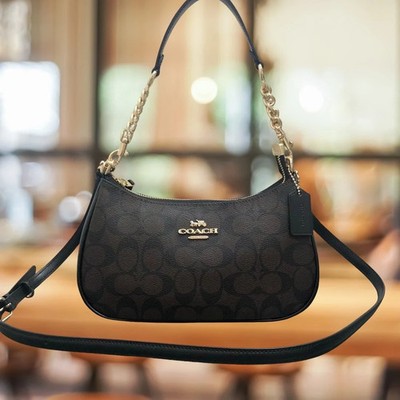 COACH Teri Shoulder Bag in Signature Canvas Brown New