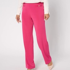 Susan Graver Size 2X Majestic Pink Liquid Knit Straight Leg Pants- Button Detail