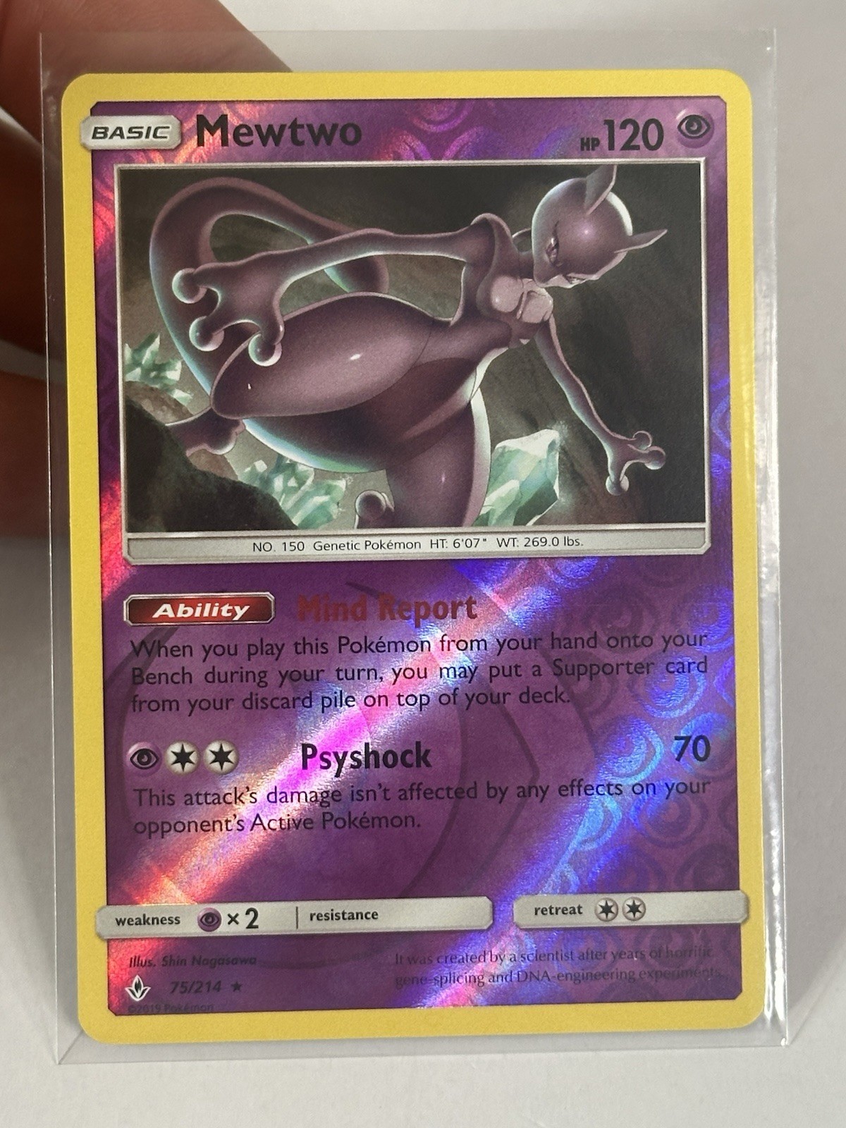 Mewtwo - 75/214 - Pokemon Unbroken Bonds Sun & Moon Cosmos Holo Rare Card