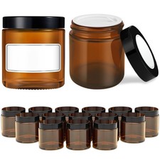 4 oz Glass Jars with Lids, 16 Pack Small Amber Glass Jars with Black Lids