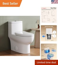 One Piece Toilet Elongated Toilet with Soft-Close Seat Powerful 1.1/1.6 GPF D...