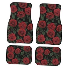 Floor Mats for Cars, Flower Print Car Floor Mats, Anti-Slip Rubber Red Rose